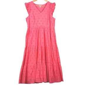 J.Crew Womens Tiered Eyelet Midi Dress Cotton Sz 14 Barbie Girlhood Feminine